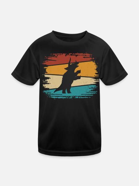 Dino Dinosaurier Triceratops - Kinder Funktions-T-Shirt - Schwarz - Vorne