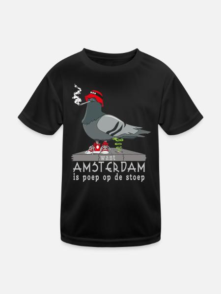 Amsterdam is poop on the doorstep - Kids Functional T-Shirt - black