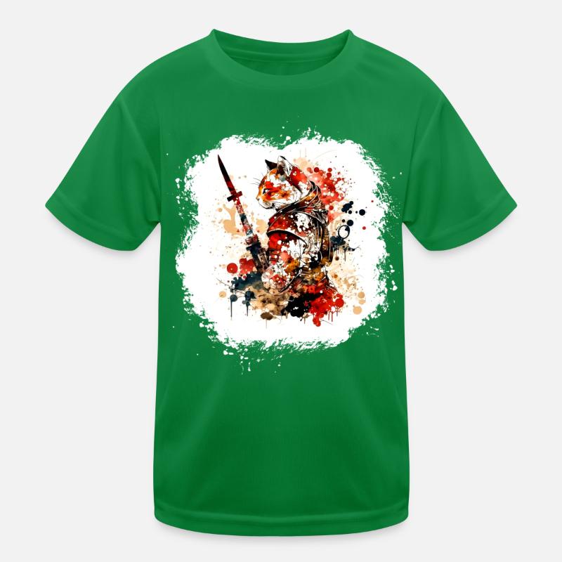 Samurai Katze Rot Schwarz Kinder Funktions-T-Shirt