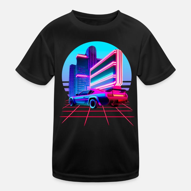 Retro Wave 80s Skyline Electro-Wave Vaporwave Kinder Funktions-T-Shirt