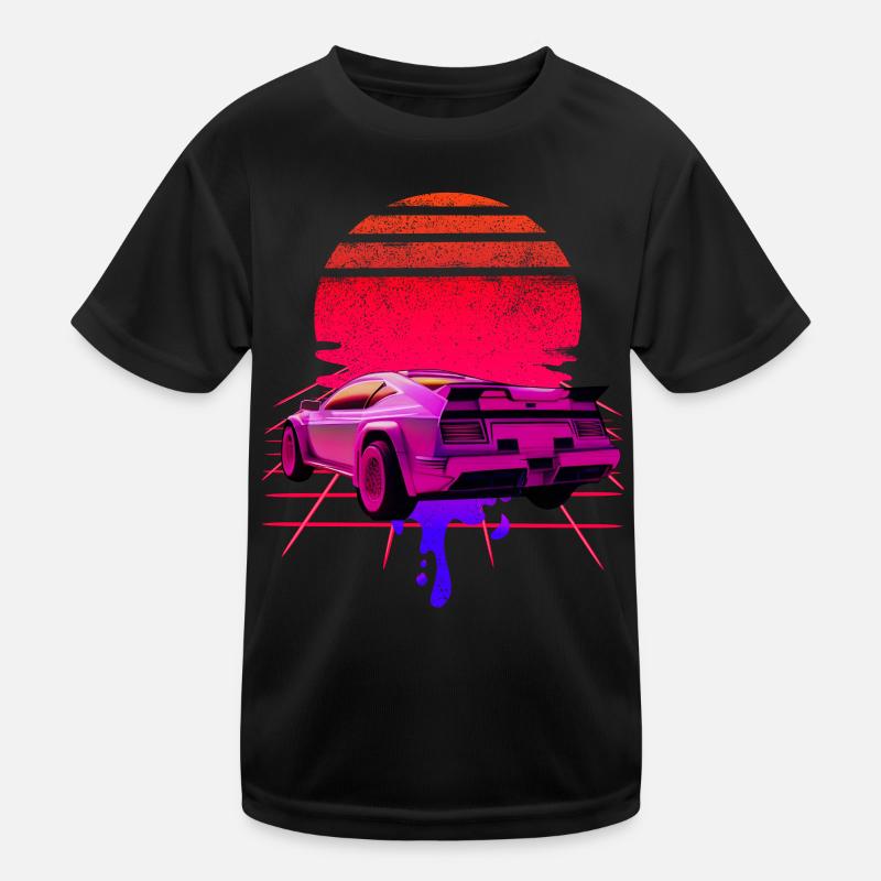Retro Wave Supercar Sunset Kinder Funktions-T-Shirt
