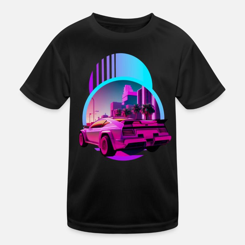 Retro Wave Supercar Vaporwave Kinder Funktions-T-Shirt