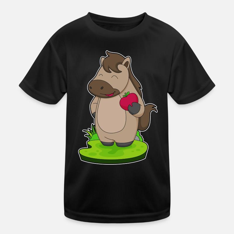 Pferd Apfel - Kinder Funktions-T-Shirt - Schwarz