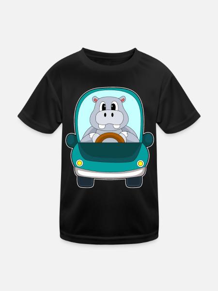 Nilpferd Auto - Kinder Funktions-T-Shirt - Schwarz - Vorne