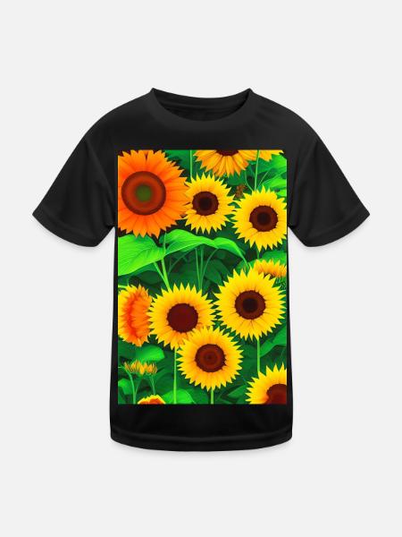 Sonnenblumen - Kinder Funktions-T-Shirt - Schwarz - Vorne