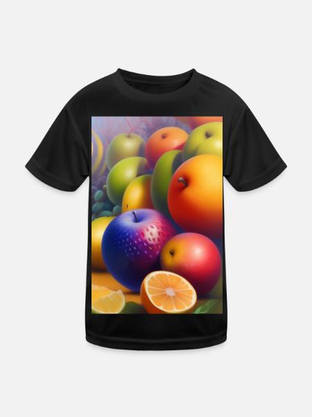 Früchte - Kinder Funktions-T-Shirt - Schwarz - Vorne