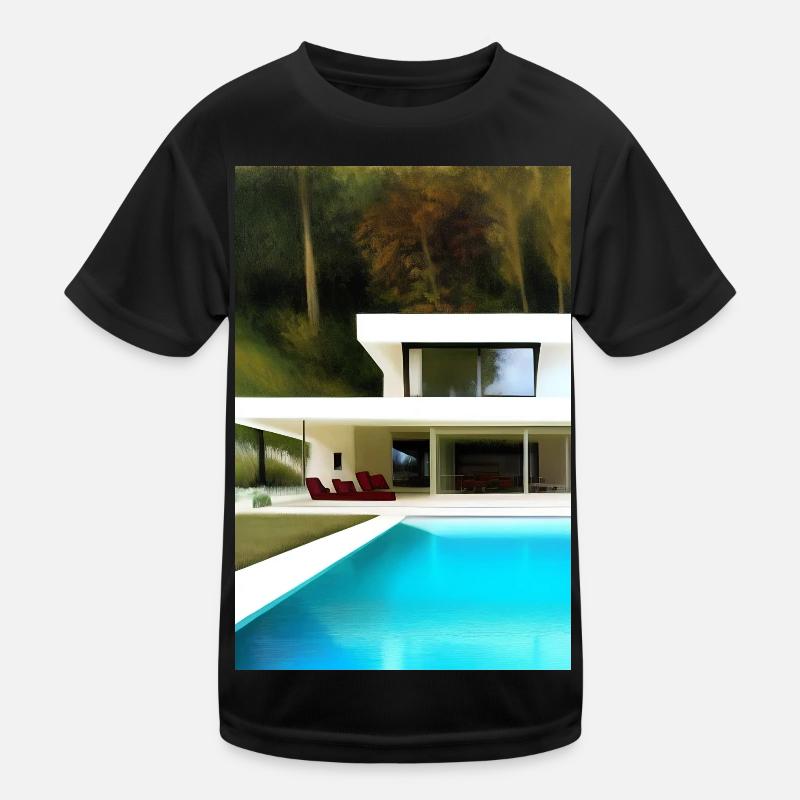 Weiße Villa mit Pool Kinder Funktions-T-Shirt