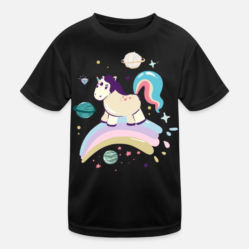Himmlisches Einhorn auf Regenbogen Kinder Funktions-T-Shirt