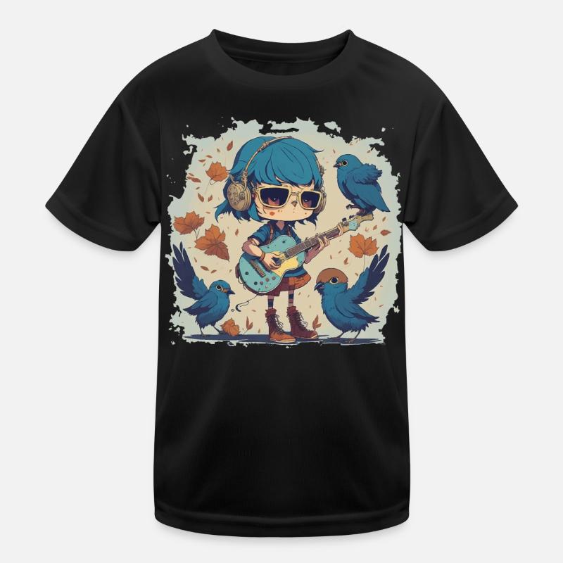 Mädchen mit Gitarre im Herbst Kinder Funktions-T-Shirt