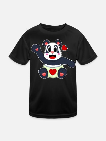 Panda Baby Windel - Kinder Funktions-T-Shirt - Schwarz - Vorne