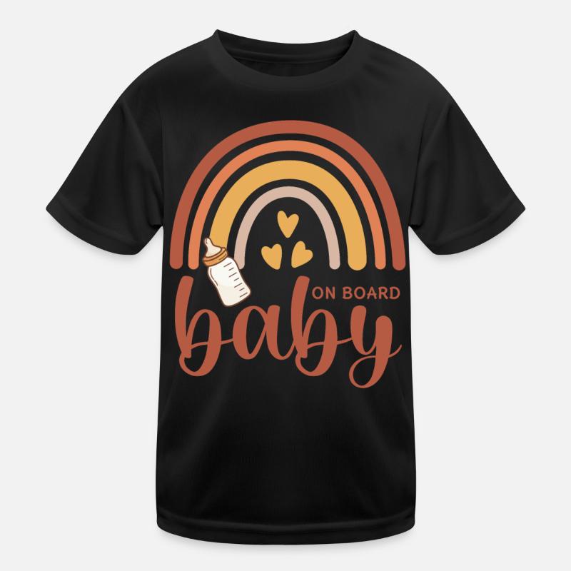 Boho Rainbow Hearts Baby Bottle Baby on Board Kids Functional T-Shirt