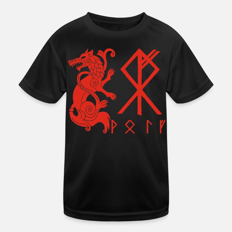 Roter Wolf Fenrir - Kinder Funktions-T-Shirt - Schwarz