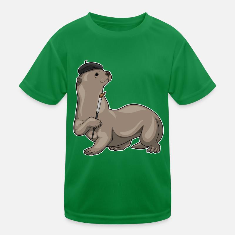 Otter Painter Brush Painting Kids Functional T-Shirt