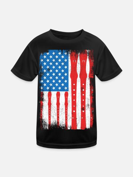 4. Juli USA Flöte - Kinder Funktions-T-Shirt - Schwarz - Vorne