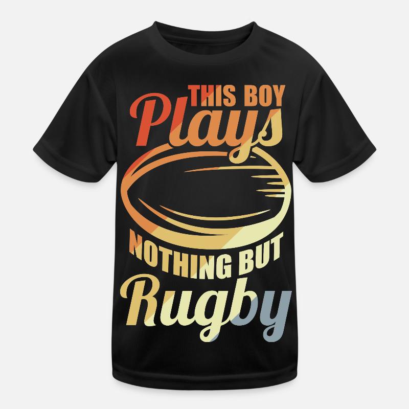 Junge der Rugby spielt Kinder Funktions-T-Shirt
