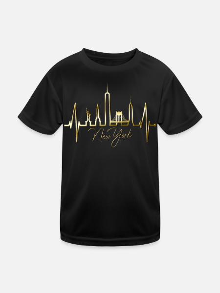 New York Skyline Heartbeat Heart USA Gift NY - Kids Functional T-Shirt - black - Front