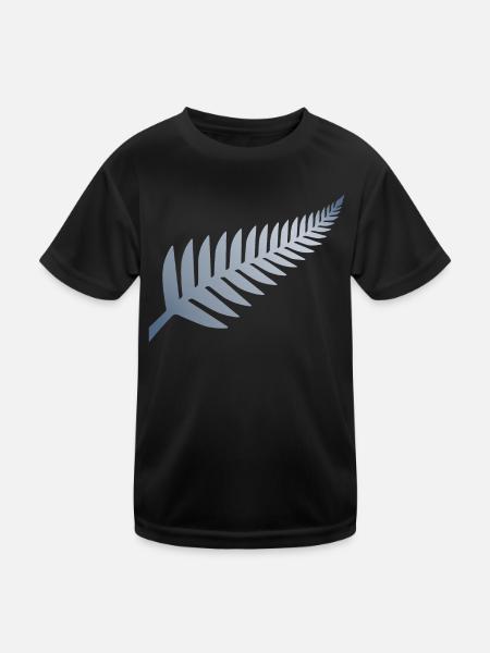 Neuseeländischer Silberfarn - Kinder Funktions-T-Shirt - Schwarz - Vorne