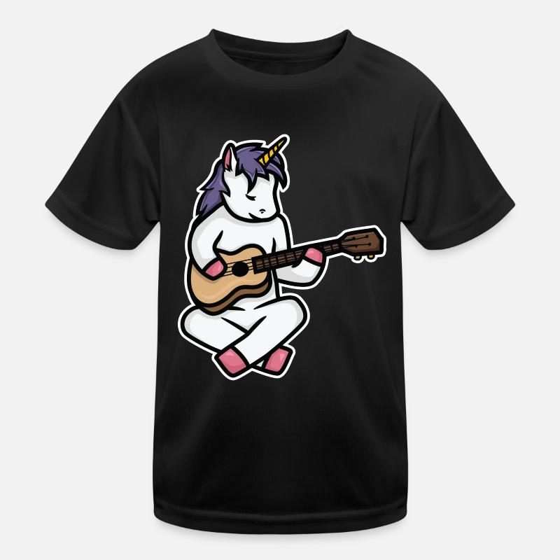 Ukulele Einhorn - Kinder Funktions-T-Shirt - Schwarz
