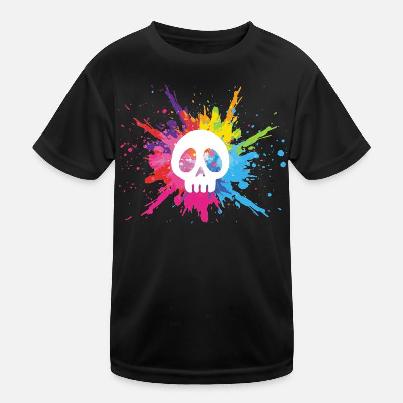 Weißer Schädel und bunte Explosion Kinder Funktions-T-Shirt