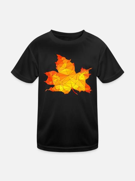 Polygonales Herbst Ahorn Baum Blatt Poly Kunst - Kinder Funktions-T-Shirt - Schwarz