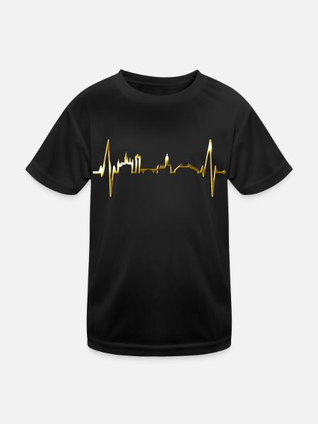 Mainz Skyline Herzschlag Fan Herz Liebe Mainzer - Kinder Funktions-T-Shirt - Schwarz