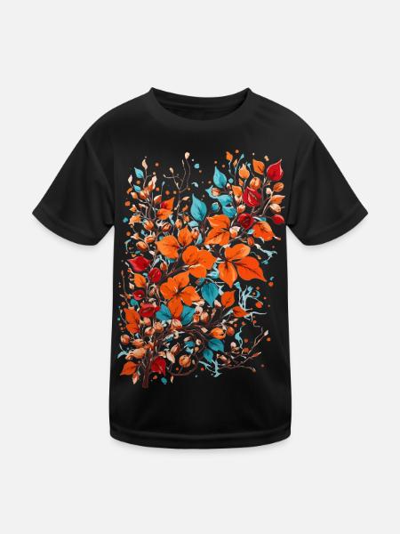 Herbst Blumen mit Nüsse - Kinder Funktions-T-Shirt - Schwarz - Vorne