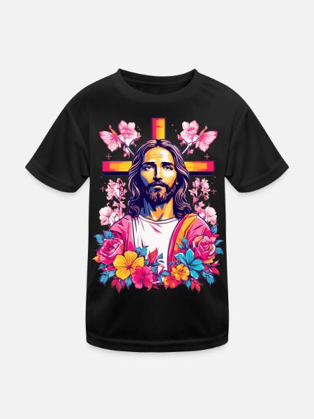 Jesus Christus - Kinder Funktions-T-Shirt - Schwarz - Vorne