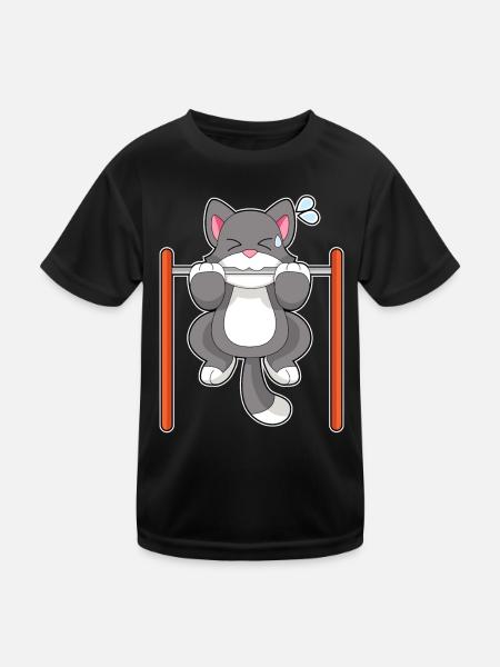 Cat Bodybuilder Pull-ups Bodybuilding - Kids Functional T-Shirt - black - Front