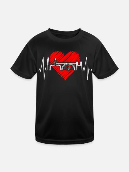Porto Skyline Heartbeat Portugal Heart Love Porto - Kids Functional T-Shirt - black - Front