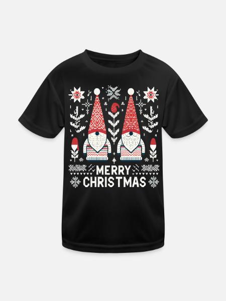 Frohe Weihnachten Gnomes Strickmuster Optik - Kinder Funktions-T-Shirt - Schwarz