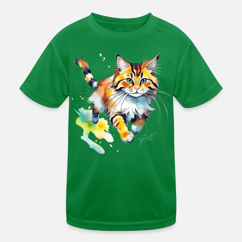 Watercolor cat in splash look Kids Functional T-Shirt