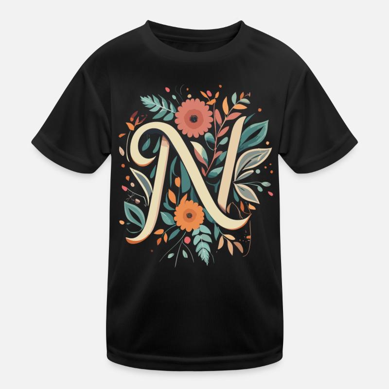 N Typographie floral Kinder Funktions-T-Shirt