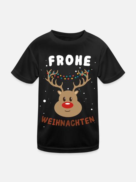 Festlicher Rudolf Rentier Weihnachtspullover - Kinder Funktions-T-Shirt - Schwarz