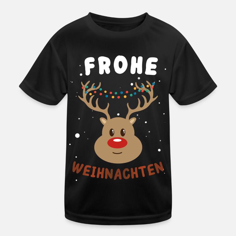 Festlicher Rudolf Rentier Weihnachtspullover - Kinder Funktions-T-Shirt - Schwarz