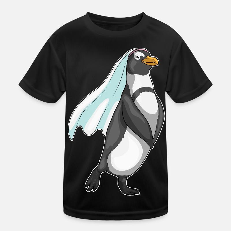Pinguin Braut Schleier Hochzeit Kinder Funktions-T-Shirt