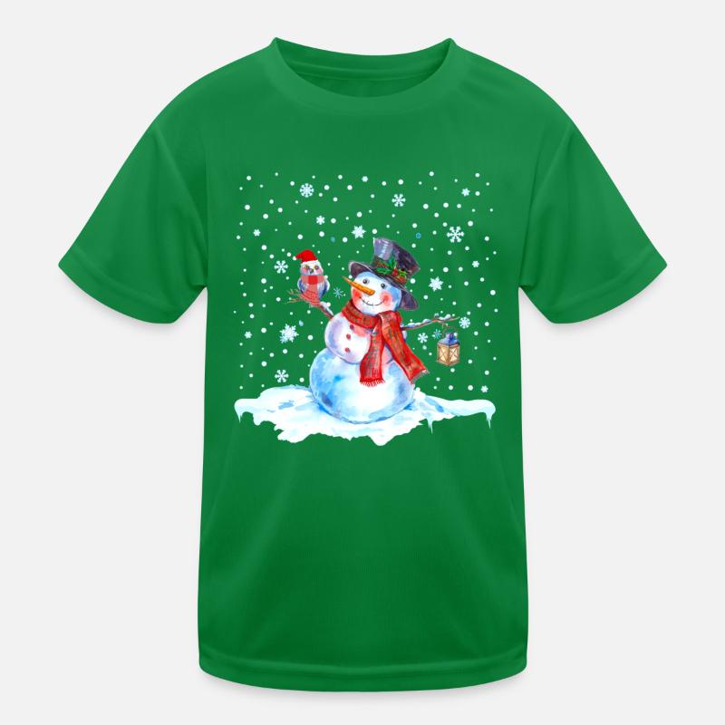 Christmas Nostalgia Snowman with Owl, Lantern Kids Functional T-Shirt