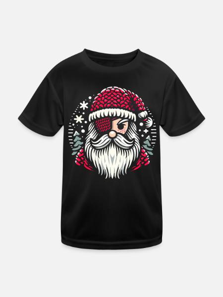 Weihnachtsmann Strickmuster mit Augenklappe - Kinder Funktions-T-Shirt - Schwarz - Vorne