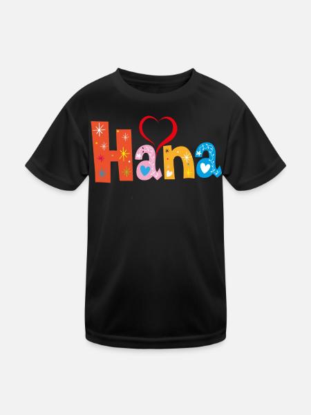 Personalisierter Hana-Name - Kinder Funktions-T-Shirt - Schwarz - Vorne