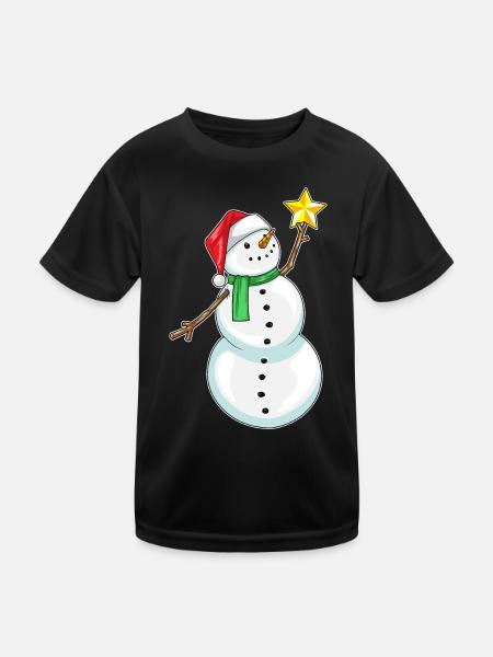 Schneemann Weihnachten Weihnachtsstern - Kinder Funktions-T-Shirt - Schwarz - Vorne
