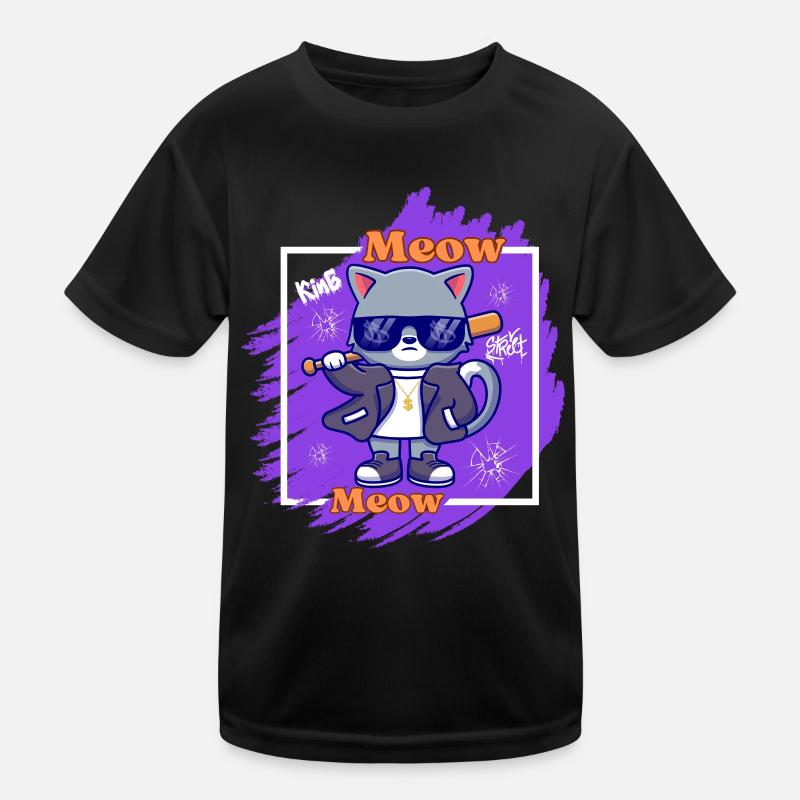 Cool cat with sunglasses. Meow - Kids Functional T-Shirt - black