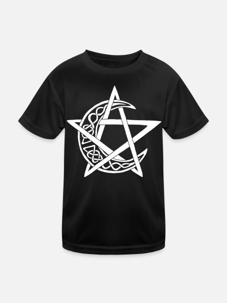 Weißes Mond-Pentagramm - Kinder Funktions-T-Shirt - Schwarz - Vorne