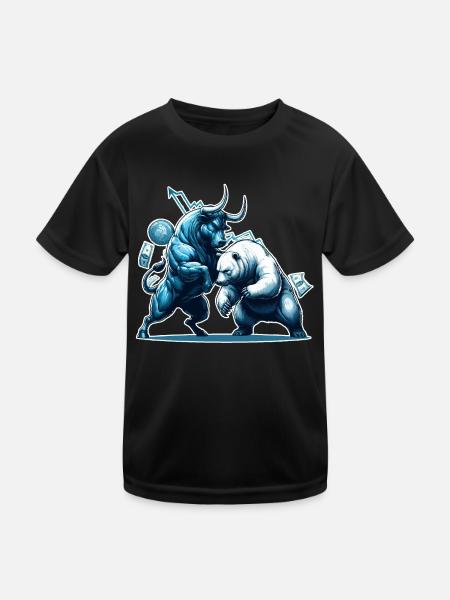 Finanzen Stier Bär Kampf Wallstreet Geschenk - Kinder Funktions-T-Shirt - Schwarz - Vorne