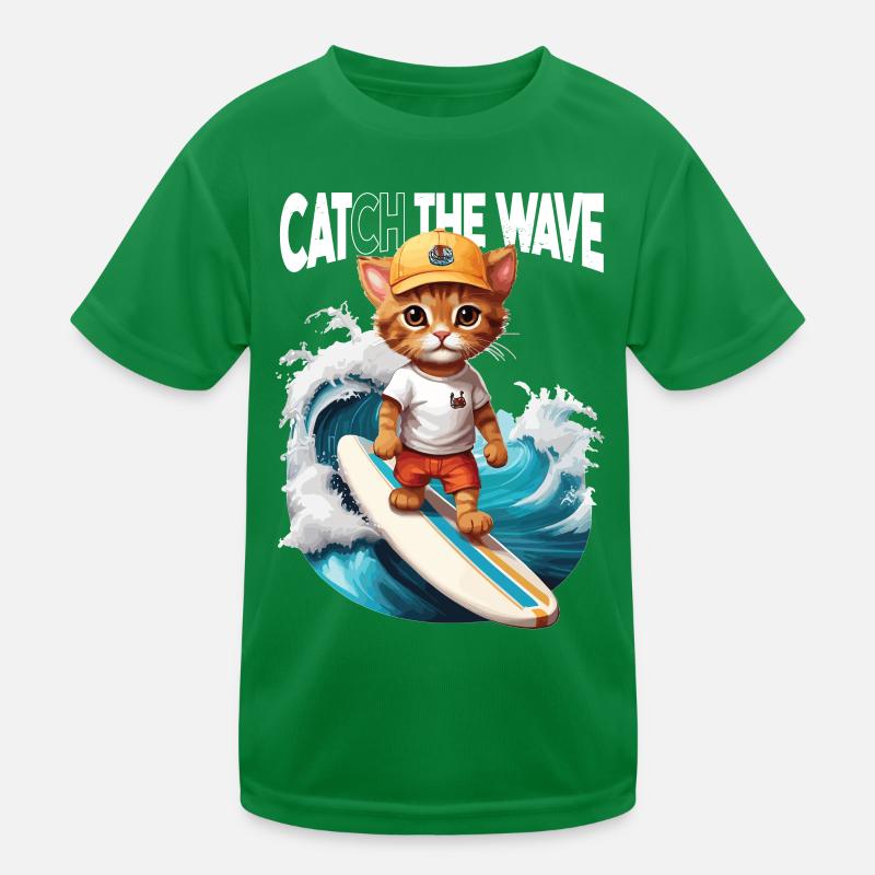 Chat Surfeur Attrape la Vague T-shirt sport Enfant