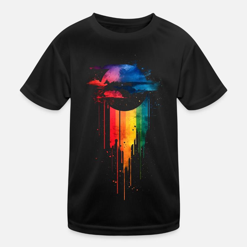 Subtle and Cool Dripping Pride Flag Rainbow Design Kids Functional T-Shirt