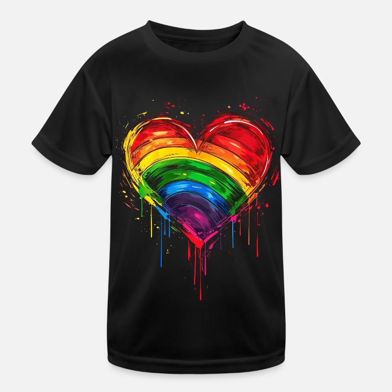 Abstract Rainbow Heart with Ink Splatters - Pride Kids Functional T-Shirt