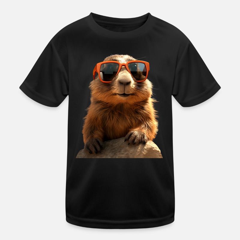 Murmeltier mit Sonnenbrille Nagetier Erdhörnchen Kinder Funktions-T-Shirt