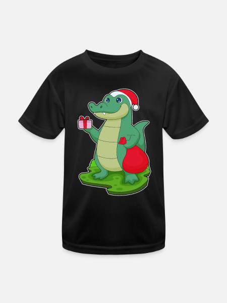 Crocodile Christmas Package - Kids Functional T-Shirt - black - Front