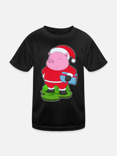 Schwein Weihnachten Paket - Kinder Funktions-T-Shirt - Schwarz - Vorne