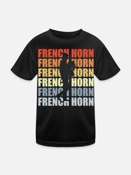 Retro Horn - Kinder Funktions-T-Shirt - Schwarz - Vorne