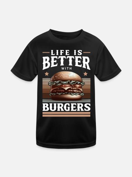 Burgers and joie de vivre motif - Kids Functional T-Shirt - black - Front